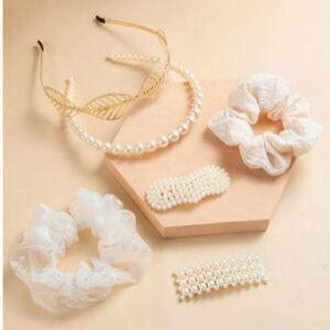 6pcs Faux Pearl Headband Scrunchies Hair Accessories NWT